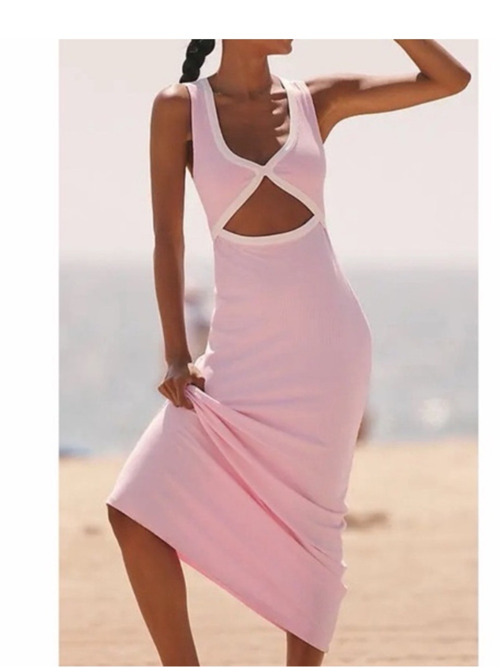 Pink Cutout Midi Dress - Sleeveless Summer Style